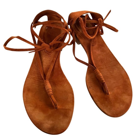 Delman Leather Lace Up Naked Sandals 9 - Picture 1 of 6